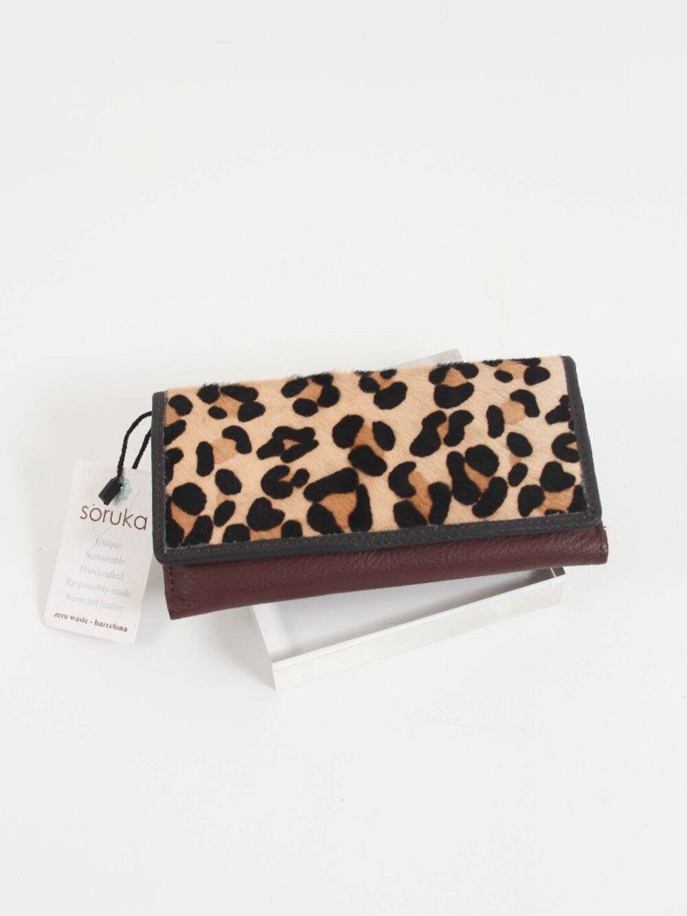 NWT Soruka Recycled Leather Leopard Print Wallet Colorful Clutch - Picture 2 of 10